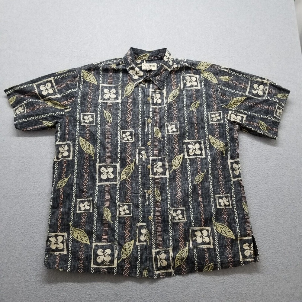 Cooke Street Shirt‎ Mens 2XL Gray Floral Hawaiian Button Up Short Sleeve Pocket